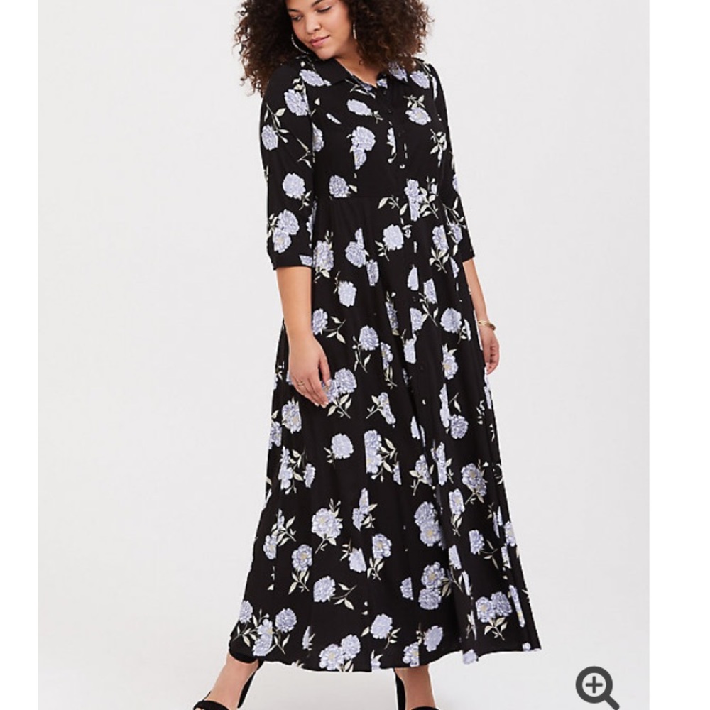 Torrid black floral maxi shirt dress size 1